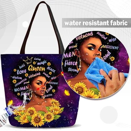 Vista 6 de IAGM Bolsos de mano para mujer, bolso de hombro para mujer afroamericana, bolso de mano mágico con asa superior, Reina Negra - Púrpura