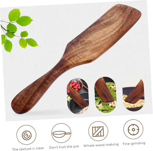 Vista 3 de Estilo europeo Mango largo Pala de madera Espátula ranurada Cocina Spurtle Madera Flipper Turner Madera Espátula Tarro Mantequilla Multifunción