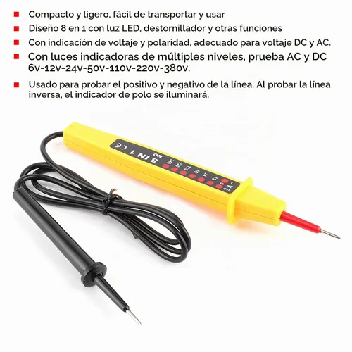 Vista 7 de Detector de voltaje 8 en 1 probador de voltaje pluma AC DC 6 a 380V multifuncional coche instrumento eléctrico probador detector con indicador
