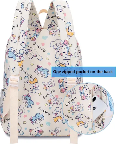 Vista 4 de Roffatide Anime Cinnamoroll Mochila casual de 18 L con dibujos animados, bonita mochila de viaje para la noche, mochila Kawaii con llavero beige