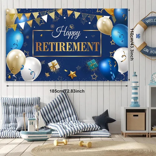 Vista 3 de Tatuo Las decoraciones de fiesta de jubilación incluyen un juego de globos de confeti azul marino, pancarta de fondo para fotografía para hombres
