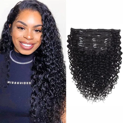 Vista 13 de Extensiones de cabello rizado kinky con clip para mujeres negras 14 pulgadas 2# marrón oscuro extensiones de cabello rizado con clip cabello humano
