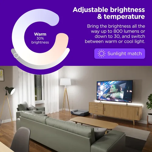 Vista 3 de Roku - Bombillas inteligentes (blancas, paquete de 1) - Bombillas A19 regulables con brillo y temperatura ajustables - Bombillas inteligentes WiFi