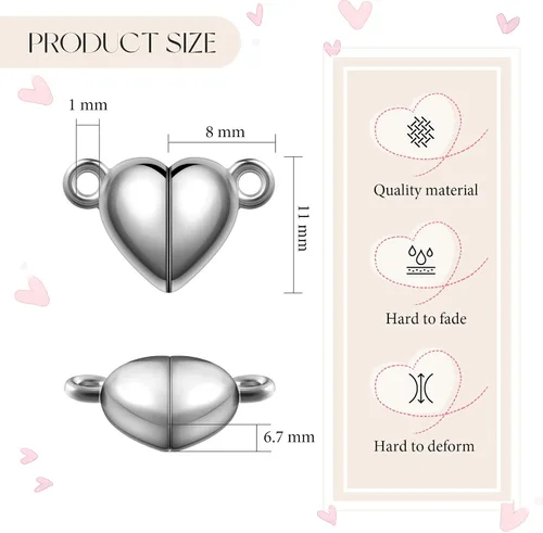 Vista 2 de MTLEE 48 Piezas de Cierres Magnéticos en Forma de Corazón para Joyería, Cierres de Pulsera de Oro y Plata, Cierres Magnéticos Separables
