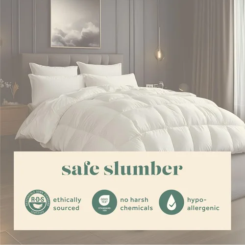 Vista 4 de ComfyDown Edredón blanco de plumón de ganso, fabricado en Estados Unidos, funda de edredón 100% algodón egipcio de 400 hilos, 650+ potencia