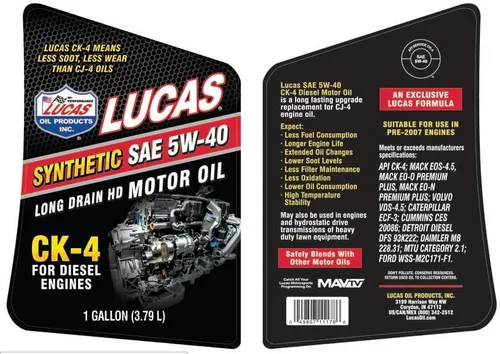 Vista 2 de Lucas Oil Aceite de motor sintético SAE 5W-40 HD API CK-4 1 galón (paquete de 4)