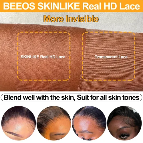 Vista 2 de BEEOS Frontal de Encaje HD de 13 x 4 pulgadas Solamente, cabello humano virgen lacio de color rubio 613, línea de cabello prearrancado de 0.10mm
