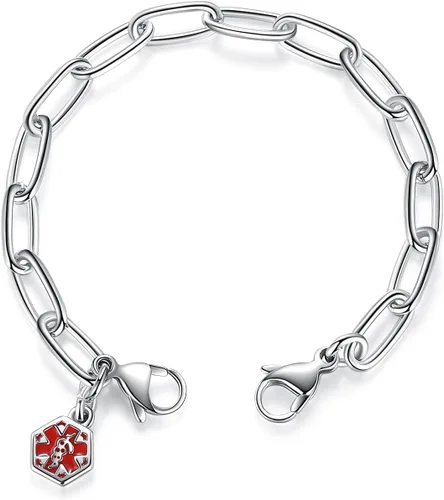 Vista 4 de Pulseras de alerta médica intercambiables mnmoom - Cadena de acero inoxidable con cierres de langosta - Solo cadena