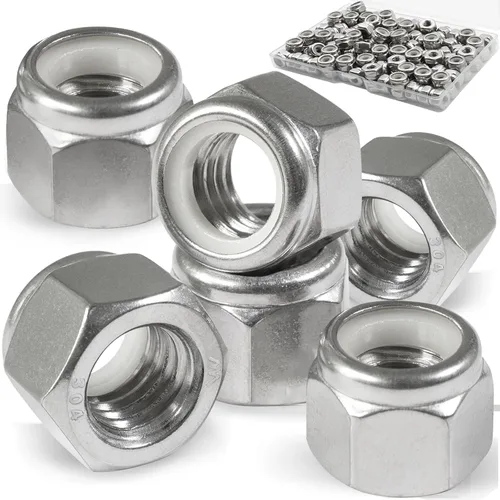 Vista 17 de Paquete de 20 tuercas de bloqueo de 1/2"-13 pulgadas, tuercas de bloqueo de acero inoxidable 304 (A2-70) con inserto de nailon, tuercas de bloqueo