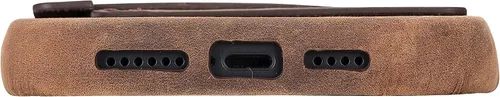 Vista 7 de Bayelon Funda de casco para iPhone 14 Plus - Funda delgada 360 de grano completo - Funda de cuero con función de atril (marrón oscuro)