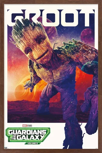Vista 16 de Trends International Marvel Guardianes de la Galaxia Vol. 3 - Póster de pared Groot One Sheet 22.4L x 14.7W, versión enmarcada de madera de granero