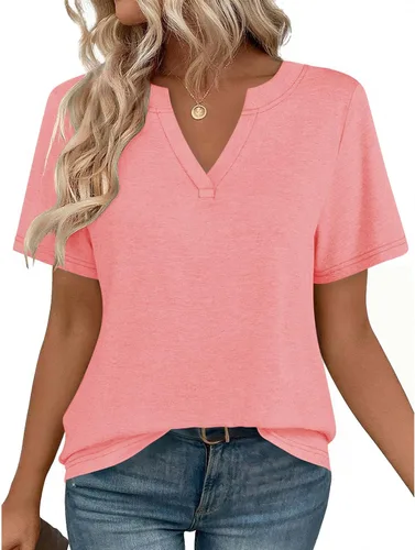 Vista 30 de Zeagoo Camisetas de manga corta con cuello en V para mujer, bonitas, elegantes, casuales, para negocios, trabajo, blusa