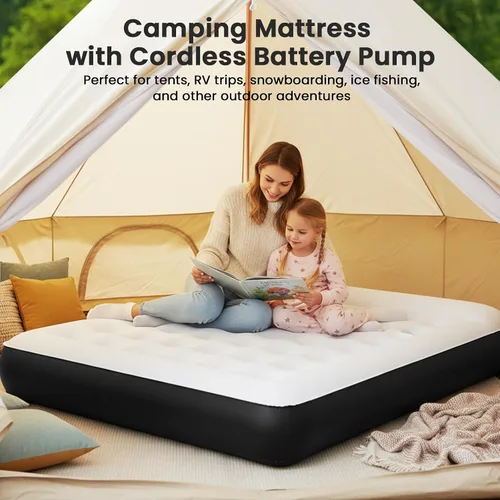Vista 5 de COMMOUDS Colchón de aire Queen con bomba de aire recargable USB integrada, colchón inflable portátil, cama de aire para exteriores, viajes, hogar e