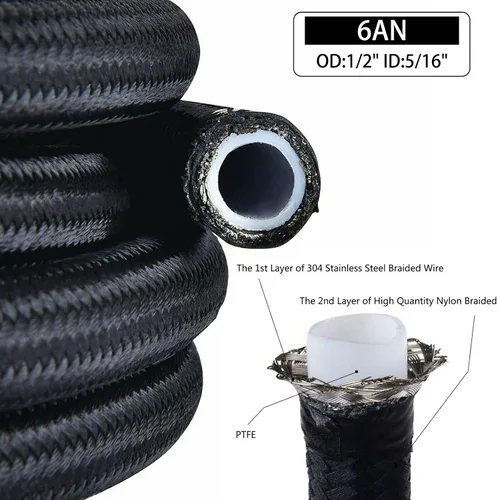 Vista 3 de 6AN - Kit de manguera de línea de combustible de 20 pies, manguera de combustible trenzada de nailon E85 de 20 pies