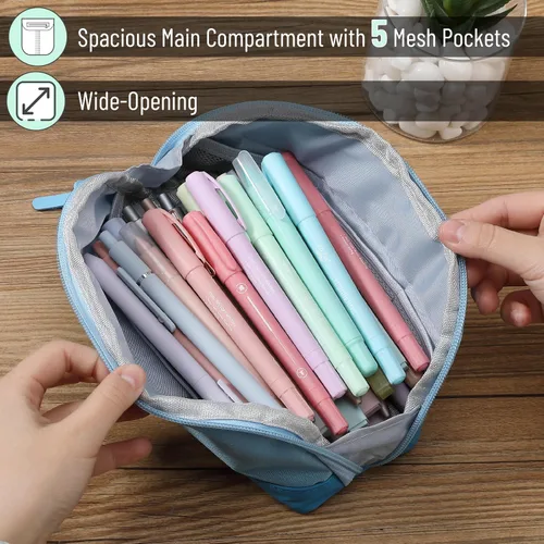 Vista 3 de Mr. Pen- Estuche para lápices de apertura amplia, diseño triangular Compact & Spacious Pencil Cases with 5 Mesh Pockets, Bag Pouch, Box Organizer