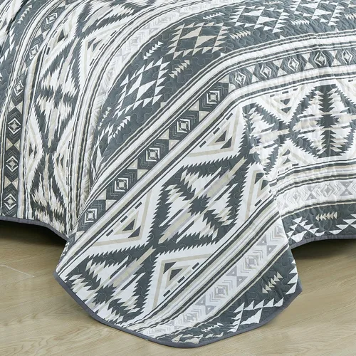 Vista 6 de Chezmoi Collection Remy - Juego de edredón de 2 piezas con motivo geométrico del suroeste, multicolor, gris, blanco, marrón claro, juego de colcha