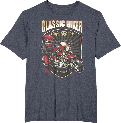 Vista 70 de Camiseta de motocicleta clásica Biker Cafe Racer para hombre, Negro, S