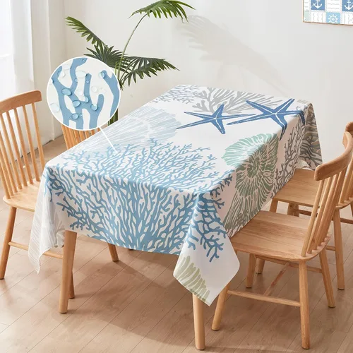 Vista 8 de Mantel redondo náutico costero de 60 pulgadas – Mantel con estampado de océano de playa, impermeable, resistente a las manchas, sin arrugas