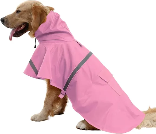 Vista 21 de NACOCO - Impermeable ajustable para perros, poncho a prueba de agua, ropa ligera para lluvia con capucha y tira reflejante, m, Azul