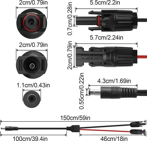 Vista 2 de Solar Panel Connector to DC5521 Charging Cable 14AWG Pure Copper Solar Panel Cable,DC 5.5x2.1mm Adapter Cable for Portable Power Station,Solar