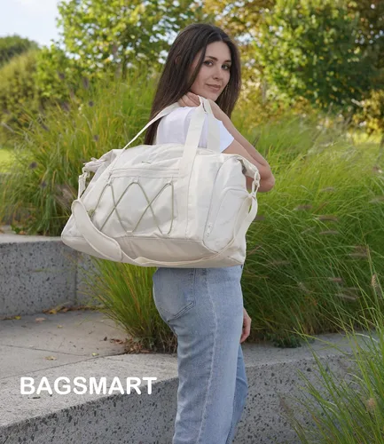 Vista 8 de BAGSMART - Bolsa de gimnasio para hombres y mujeres, bolsa de viaje deportiva con compartimento para zapatos y bolsillo húmedo, bolsa de lona