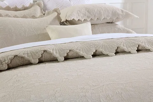 Vista 8 de Brandream Juego de edredón tamaño King de algodón, color beige, juego de ropa de cama de lujo estilo casa de campo, juego de edredón acolchado