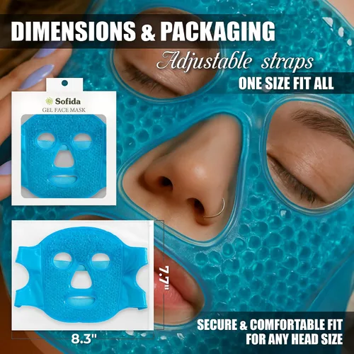 Vista 5 de Máscara facial de gel frío y caliente, reduce las ojeras hinchadas, bolsas debajo de los ojos, migrañas, alivio del estrés, paquete de terapia