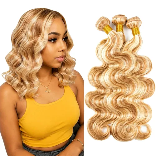 Vista 100 de P4613 Cabello humano rizado onda profunda marrón y paquetes mixtos 8 10 12 P4613 Ombre Marrón-Rubio-DP