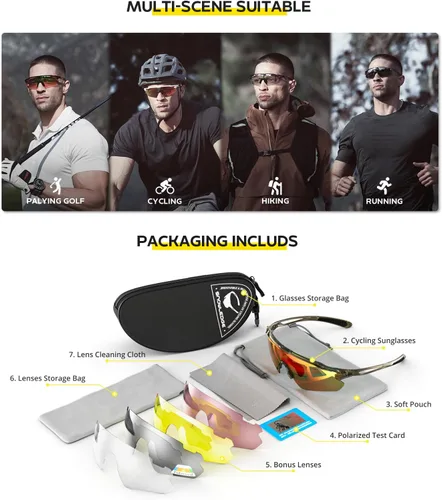 Vista 30 de Lentes de sol polarizados para ciclismo con 5 micas UV400, con armazón TR90.