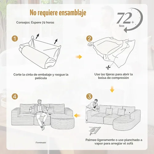 Vista 6 de Sofá seccional modular de 110", sofás de nube para sala de estar, sofá deshuesado con asiento profundo, sofá en forma de L con chaise, no requiere