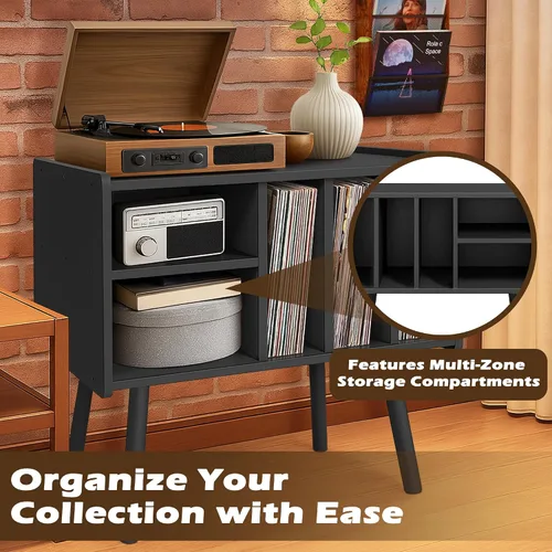 Vista 5 de Montex Record Player Stand with Vinyl Storage, Wooden Record Player Table with 5 Cabinet, Large Vinyl Record Player Stand, Record Player Holder