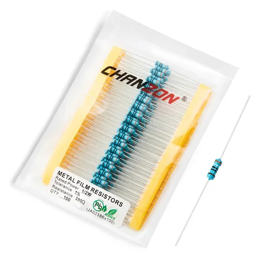 Vista 61 de Chanzon 100pcs 1/2W (0.5W) 1 Ω ohmios Resistencia fija de película metálica 0.01 ±1% Tolerancia 1R MF Orificio pasante Resistencias limitadoras