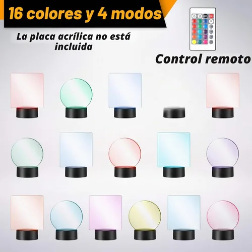 Vista 5 de Honoson Base de lámpara LED de noche 3D de 4 piezas, 16 colores, base de exhibición de luces LED con control remoto y cable USB, marco de luces