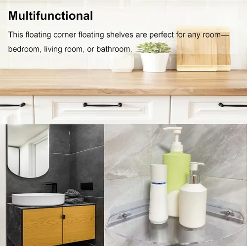 Vista 6 de Estantes esquineros de acrílico, estante adhesivo, organizador de ducha para decoración del hogar, estante de ducha transparente, estantes de baño