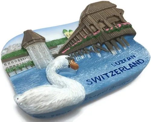 Vista 3 de WitnyStore Tiny Kapellbrücke Chapel Bridge Lucerna Suiza Suiza Europa Central Atracciones Turísticas Resina Refrigerador Imán Viajero Recuerdos