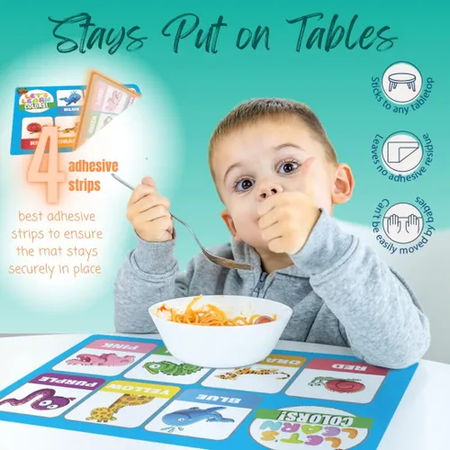 Vista 3 de Manteles individuales desechables para bebés, niños y niños pequeños, diseño Let's Learn, tapete de mesa o adorno para restaurantes, mantel