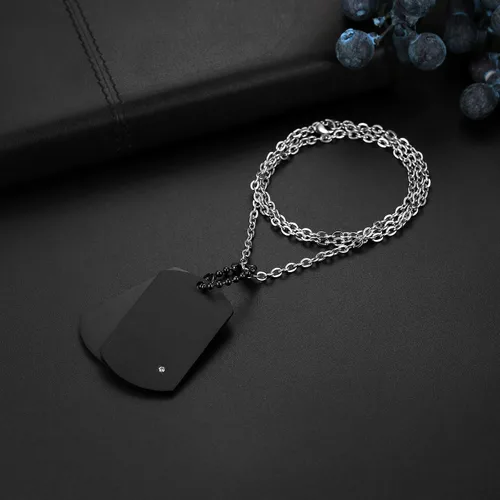 Vista 5 de Cupimatch Collar con colgante de doble etiqueta de perro de acero inoxidable estilo ejército para hombre con cadena de 22 pulgadas, plata