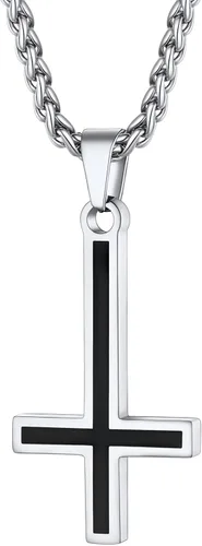 Vista 14 de PROSTEEL Inverted Cross/Leviathan Cross Pendant Necklace for Men Women Negro