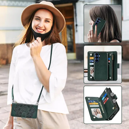 Vista 7 de Asuwish Funda de teléfono para Samsung Galaxy S26 5G con cremallera, magnética, desmontable, con protector de pantalla de vidrio templado, correa