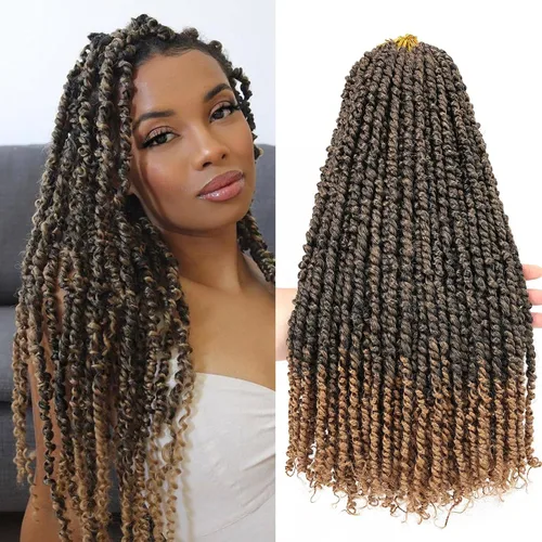 Vista 25 de Leeven Cabello rubio degradado de 14 pulgadas, pretrenzado y trenzado de pasión, 8 paquetes de extensiones de cabello sintético bohemio para mujeres