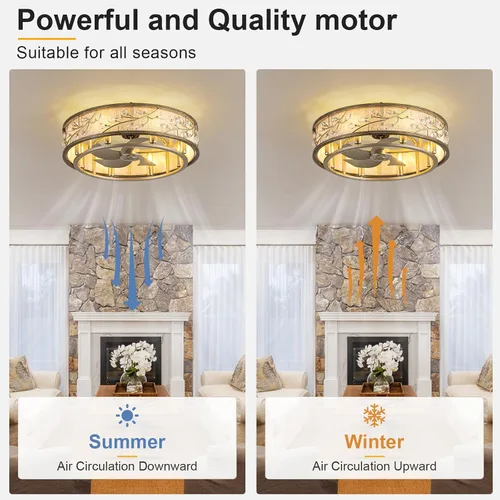 Vista 4 de WWM Ventilador de techo enjaulado de montaje empotrado con luz y control remoto, ventiladores de techo de perfil bajo de cristal de 24 pulgadas