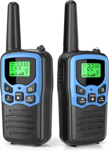 Vista 2 de MOICO Walkie Talkies de largo alcance para adultos con 22 canales FRS, Walkie Talkie familiar con linterna LED, pantalla LCD VOX para senderismo