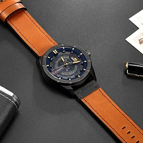 Vista 4 de CURREN Reloj de pulsera para hombre con correa de cuero impermeable para hombre