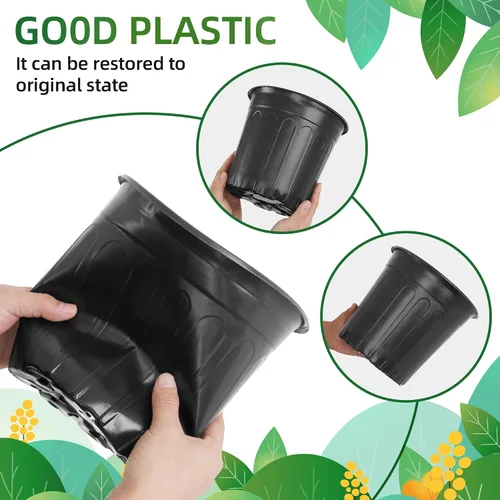 Vista 5 de 50 piezas de macetas de 2 galones para vivero, macetas de plástico suave y engrosadas con agujeros, contenedor de plántulas de flores de jardín