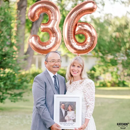 Vista 8 de KatchOn, Globos de oro rosa con el número 36, gigantes, 40 pulgadas, globos de aluminio de oro rosa con el número 36, decoraciones de feliz