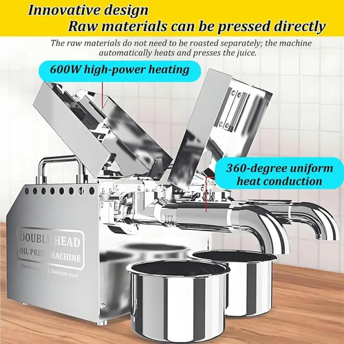 Vista 5 de Máquina de prensa de aceite eléctrica de 1200 W con salidas de aceite dobles, máquina de prensa de aceite de doble cabeza, con panel de control