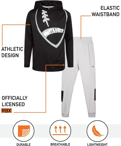 Vista 2 de RBX Conjunto deportivo para niño 4 piezas con capucha deportiva térmica y pantalones deportivos de tricot (8-12)