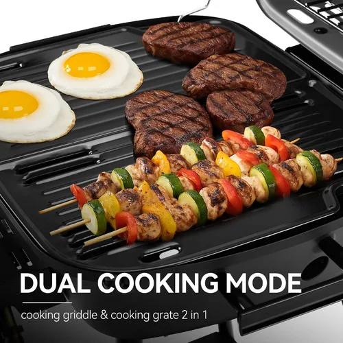 Vista 8 de Royal Gourmet GT2003 Parrilla portátil de gas propano de 2 quemadores con soporte y rejilla calefactora, combo de parrilla y plancha 2 en 1