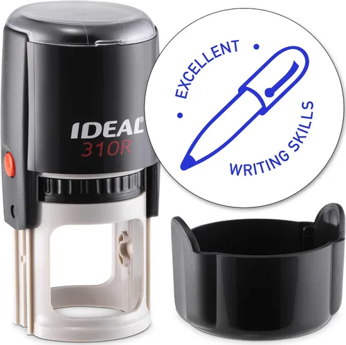 Vista 111 de MaxMark Sello autoentintado redondo para profesor, un placer enseñar, serie jumbo, estilo TS301 con tinta azul