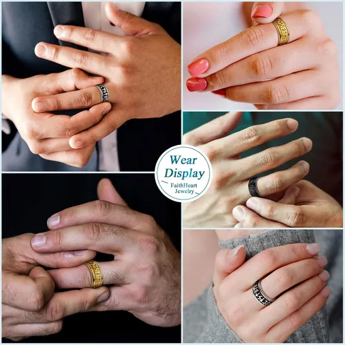 Vista 2 de FaithHeart Anillo de runas giratorias vikingas nórdicas de acero inoxidablechapado en oro, anillos giratorios para hombres y mujeres, puede grabado